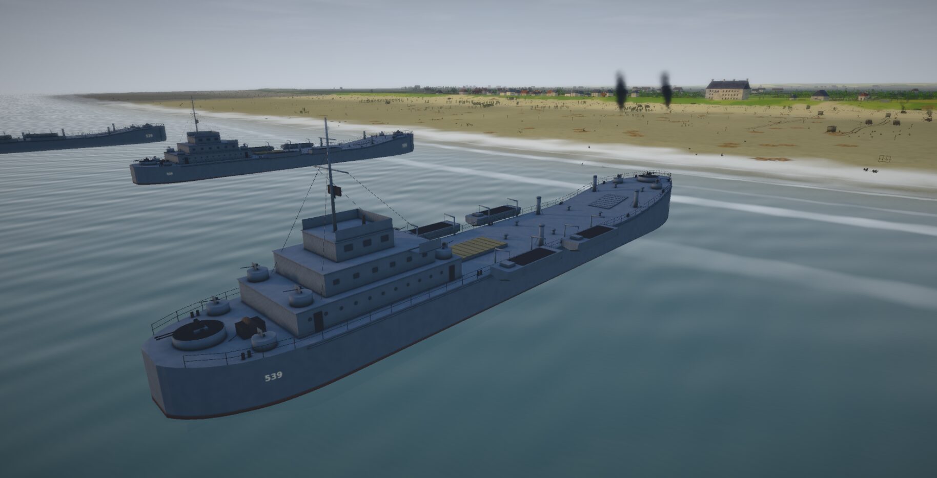 An LST running in toward the beach