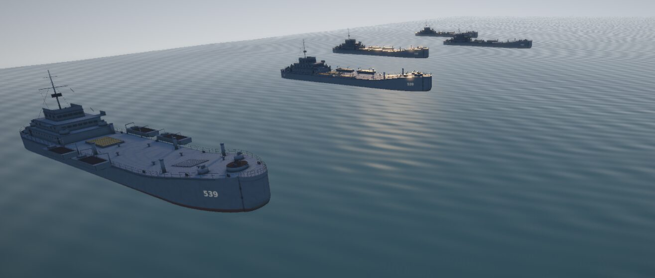 The LST convoy at sea, heading for the coast