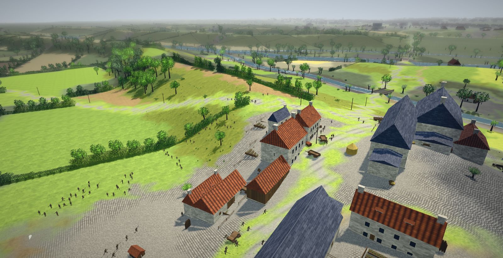 A Normandy village from the air, the stone houses round the square
